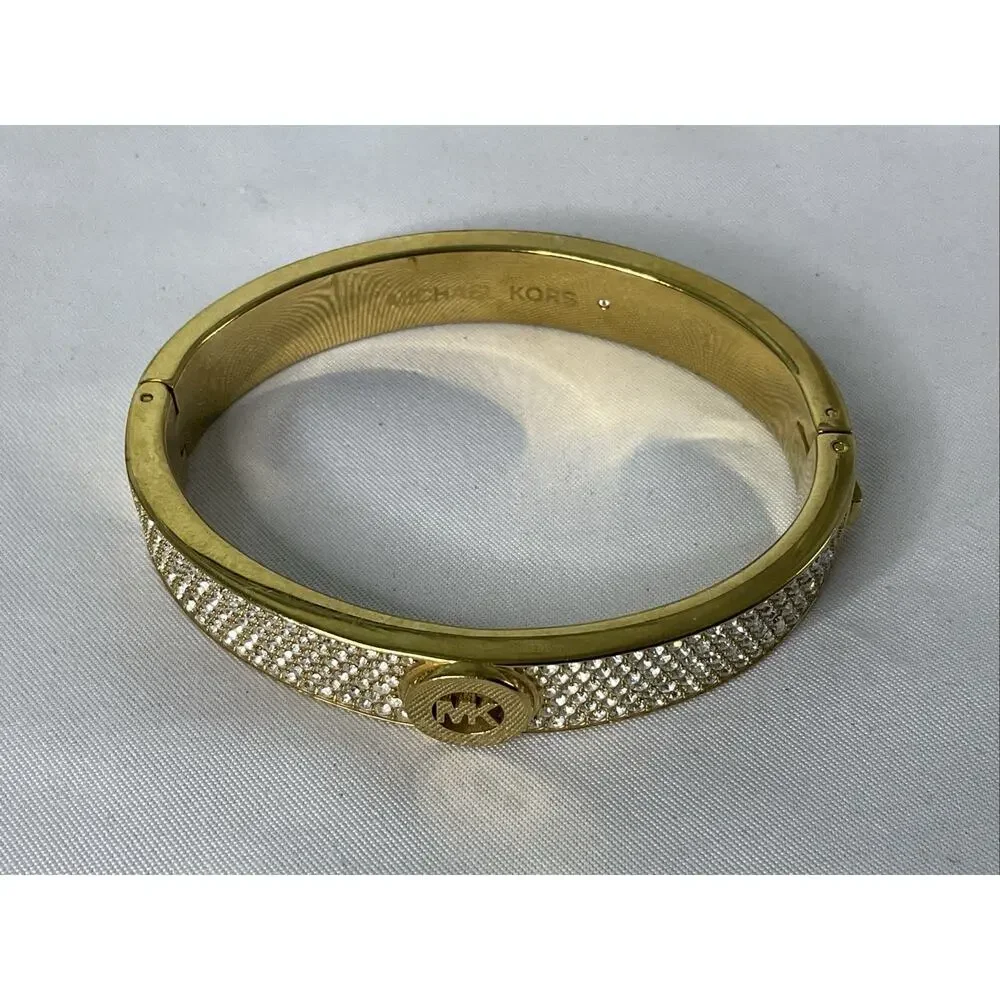 Michael Kors Pave Fulton Hinge Bangle Bracelet Gold Tone MKJ3998710